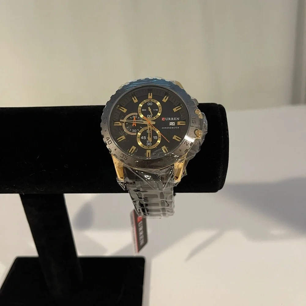 Curren Men Stainless Steel Chronograph Quartz Watch. Color Black/Gold. - Picture 1 of 11